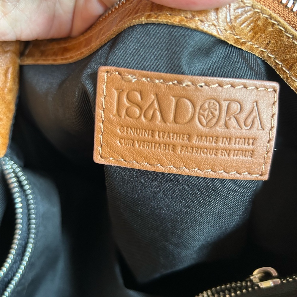 Caramel Brown Embossed Leather Shoulder Bag - Picture 3 of 16